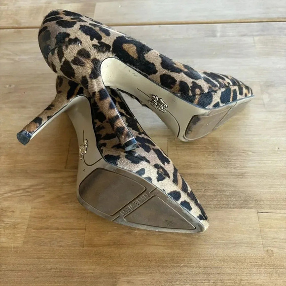 Nine West Love Fury Patent leather Platform Pump Heels 7M Barbie Leather Cheetah - Picture 6 of 9